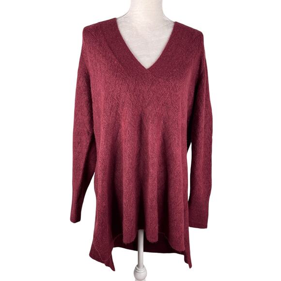 Chicos Herringbone Tunic Sweater V-Neck Cranberry Spice 2 L New - Picture 1 of 11